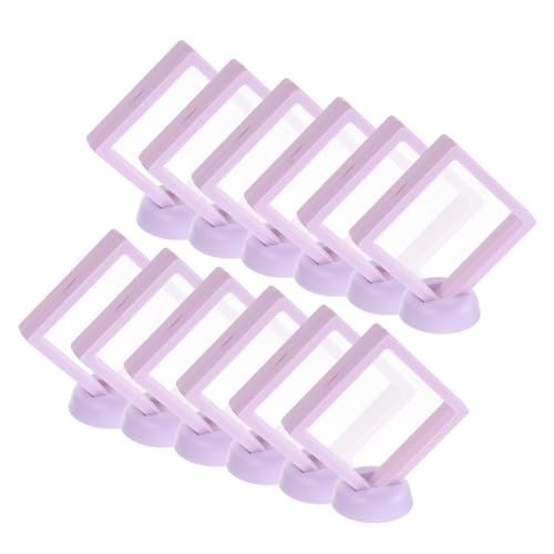 QUARKZMAN 12uds 3D Flotante Expositor Estuche, 3.54 x 3.54 x 0.8 Pulgada Flotante Marco Pantalla Soporte Soporte, Transparente PE Joyería Almacenamiento Caja, Lavanda Púrpura