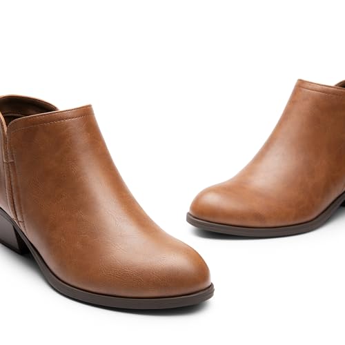 DREAM PAIRS Women's Ankle Boots Low Chunky Heel Comfortable Short Fall Booties Shoes,Size 9,Brown-Pu,SDAB2433W