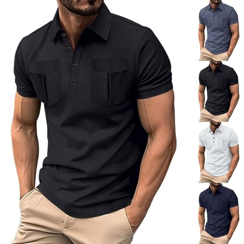 Polos de rendimiento para hombre, elásticos, ligeros, con cuello, clásicos, atléticos, transpirables, para trabajo, golf, azul marino, M