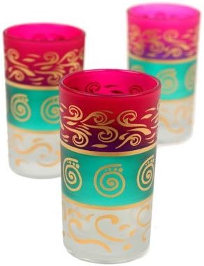Casablanca Market Moroccan Berber Tea Glasses, Pink/Green/White, Set of 6