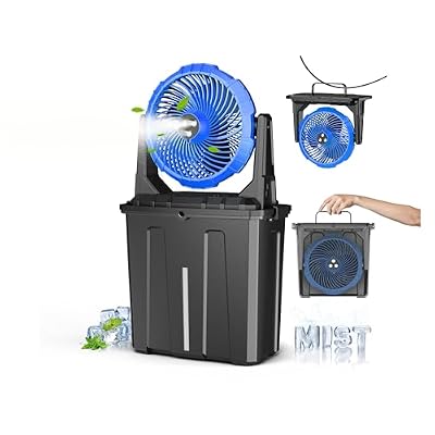 Ausic 9L Bucket Portable Misting Fan for Outdoors Patios, 30000mAh Rechargeable Battery Operated Camping Fan, 3 Strong Winds, 3 Large Spray Outlets, for Fishing/Travel/Garden Party/Golf/Tent/Office