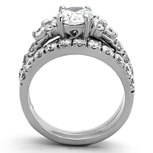 Marimor Jewelry 2.50 Carat Round Cut Cubic Zirconia Silver Stainless Steel Wedding Ring Set Women's Size 5-104