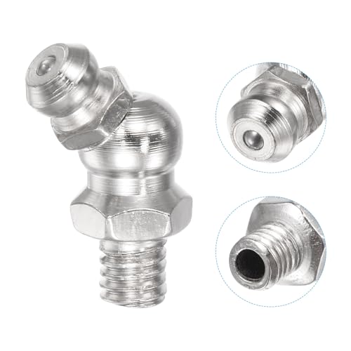 Image of uxcell Nickel-Plated Iron 45 Degree Grease Fitting M6 x 1mm Thread Hydraulic Grease Fitting Accessories, 40Pcs