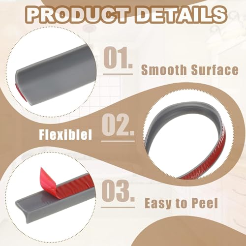 Image of RANDEN Self-Adhesive Silicone Water Stopper Strip - Collapsible Threshold Barrier Strip for Dry & Wet Separation, Sink Water Splash Guard, Bathroom Water Stopper (Grey, 1 Meter)