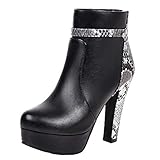 [TRVELBETT] 大きいサイズ レディース ショートブーツ 厚底 ブーツ パイソン柄 袴ブーツ ブーティー ストーム付 ハロウィン 防滑 美足 歩きやすい 脚長 安定感 幅広 通勤 カジュアル ハイヒール コスプレ (ブラック,23.0 cm)