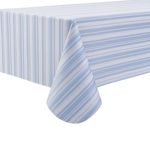 K3M Blue Striped PEVA Tablecloth 60 x 102 Inch Rectangle | Waterproof Surface | Reusable Wipe-Clean Cover for Dining Tables, Party Décor, Indoor and Outdoor Use