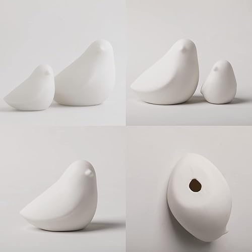 Miniatura 8 de GOODSTART Figuras de pájaros de cerámica para sala de estar, estantería, soporte de TV, un juego de 2 palomas de porcelana blanca para decoraciones