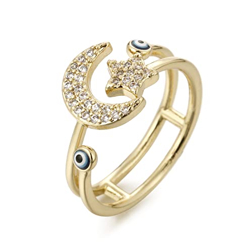 Winssigma Evil Eye Ring for Women, Gold Plated Colorful Cubic Zirconia Turkish Faith Protection for Women(Evil Eye L)