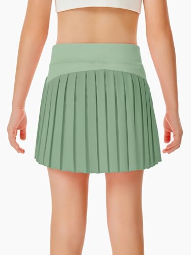 Image of Haloumoning Girls Pleated Skirts with Shorts Athletic Tennis Skorts Sport Performance Skirt with Pockets 4-14 Years