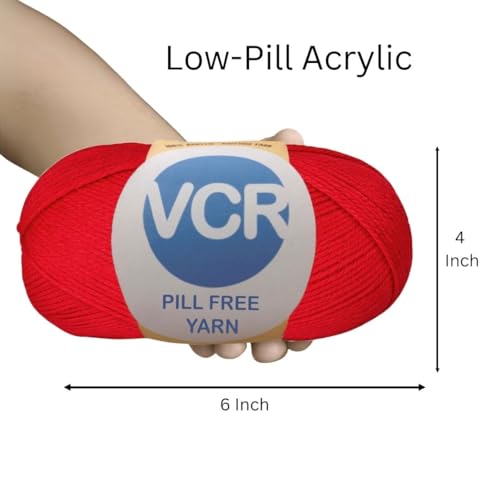 Image of VCR Cherry Red Yarn, Pill-Free Soft Knitting Yarn, 100 Grams Hank, 263 Meters Length, Low-Pill Acrylic Yarn, Soft Crosia Threads, Pack of 1, Suitable for Beanies, Caps and Gloves