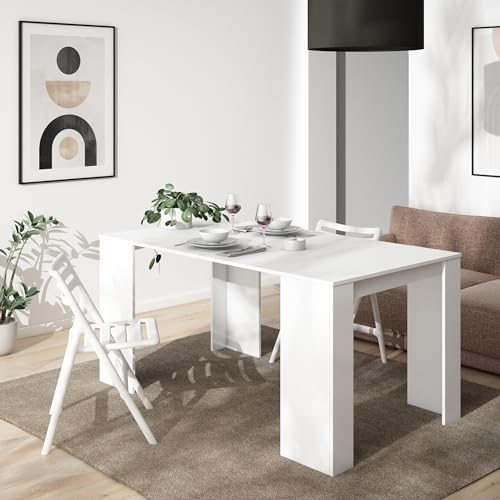 Table à manger moderne blanche gain de place et console meuble extensible 160cm - 3