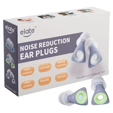 Elate Earplugs - Soft Silicone, Reusable, Noise Reduction - 6 Tips, 26dB for Sleep, Noise Sensitivity Cover