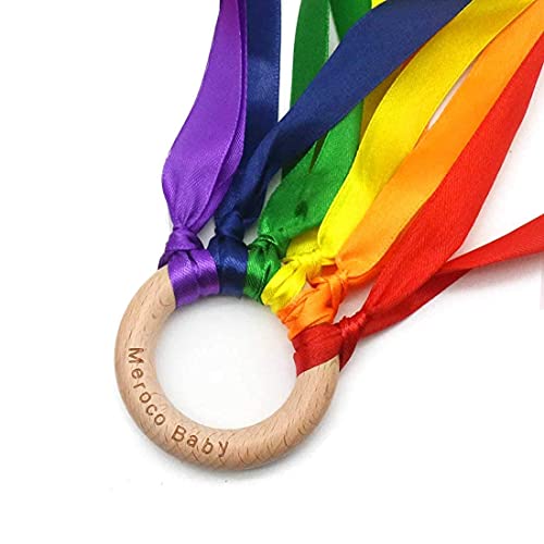Rainbow Hand Kite Ribbon Toys Wooden Waldorf Toys Baby Montessori Sensory Toys for Toddlers 3 Year Old Girl Boys