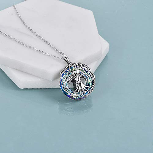 Toupop Tree Of Life Urn Necklace For Ashes Sterling Silver Cremation Necklace Memorial Keepsake Locket With Blue Circle Crystal W/Funnel Filler Cremation Jewelry Gifts For Women Girls #TOP1