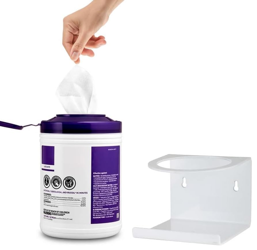 AmeriCan Goods White Acrylic Wipes Canister Dispenser Wall Mount Wipe Holder for Cleaning Wipes Ideal for Cabinet, Medical Office, Gym, Kitchen, Bathroom