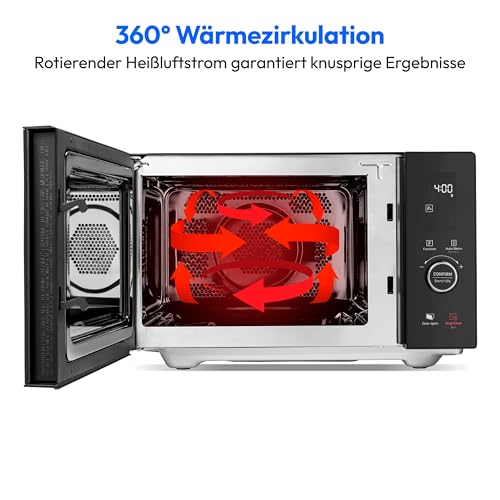 MEDION MEDION Mikrowelle mit Grill und Heißluft (25 Liter, 900 Watt, 1100 W Obergrill & 500 W Untergrill, 2100 Watt Heißluftfunktion, 11 Programme, 10 Leistungsstufen, Edelstahl, MD12041) [MODELL 2025] - Zusatzansicht 4 | Kompakt-Mikrowellen