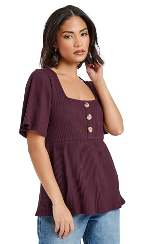Image of PixieGirl Petite Burgundy Red Ribbed Smock Top Petite