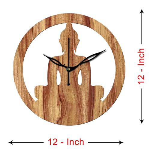 Image of SKYVILLA 12 Inch Wooden MDF Buddha Analog Wall Clock | Silent Quartz Movement | Lightweight Without Glass Design for Home Living Room.