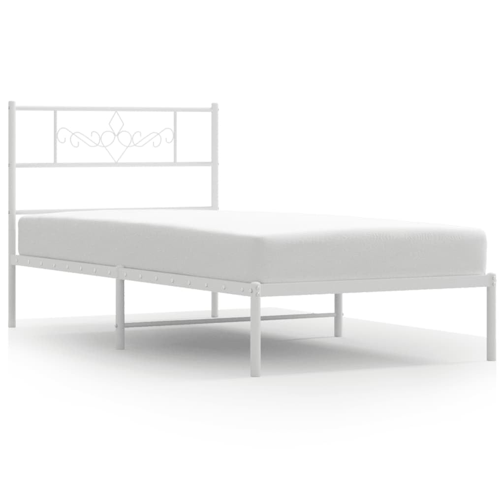 Estructura de cama familiar de matrimonio para dormitorio, cama de metal, sin colchón, con cabecero, color blanco, 75 x 190 cm