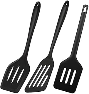 Slotted Spatula, 3 Pack Heat Resistant Silicone Slotted Wok Spatula Kitchen Turner for No Stick Frying Pan, Large Black BPA Free Silicone Spatula Set Dishwasher Safe Cooking Utensils