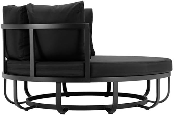 Pemberly Row Contemporary Modern Outdoor Daybed, Aluminum Frame, Black Finish, Removable Cushions, Rust-Resistant, Easy Assembly, Durable Minimalist Design, Comfortable Seating for Patio or Backyard