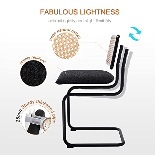 Zesthouse Mid-Century Modern Dining Chairs, Accent Rattan Kitchen Chairs, Armless Mesh Back Cane Chairs, Upholstered Fabric Chairs With Metal Chrome Legs, Set Of 2, Black #TOP5