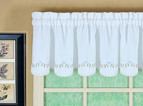 Today's Curtain, Forget-Me-Not Valance 14", White/Blue, 60" W x 14" L