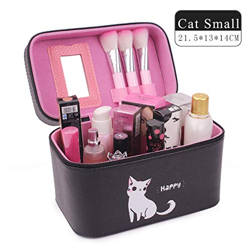 Lanchengjieneng Girl Vanity Make-up Coffret à Bijoux Boîte à Bijoux avec Motifs Mignons zippée avec Mental Manche Taille Petit Chat Noir