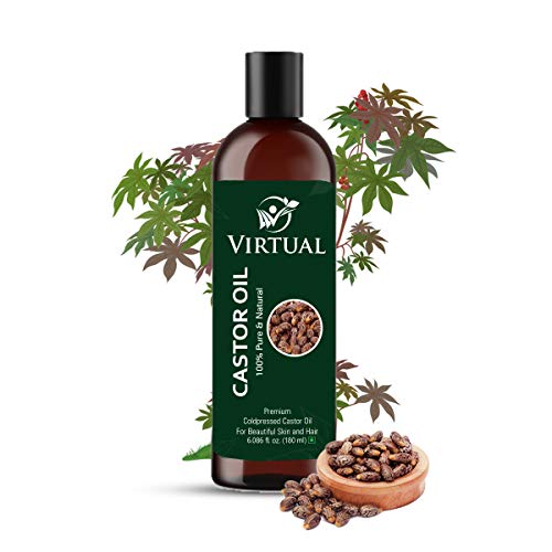 Image of VIRTUAL 100% Pure Castor Oil For Stronger Hair, Skin Care, Moisturising Dry Skin, Eyelash & Nails Cold Pressed Oil With No Mineral & Silicones (180ml)