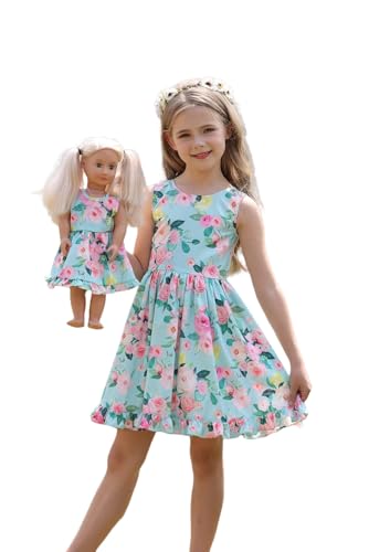 Bow Dream Girl Dresses with Matching American Girl Doll Clothes Vintage Flowers Butterfly 3-12 Years