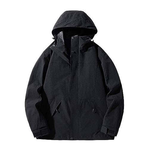 Chaqueta Mujer Impermeable cortavientos Otoño Invierno Chaqueta Mujer con Capucha Desmontable Abrigo de Trekking Deportiva Senderismo Hoodie con Bolsillo Cremalleras Color Sólido al Aire Libre