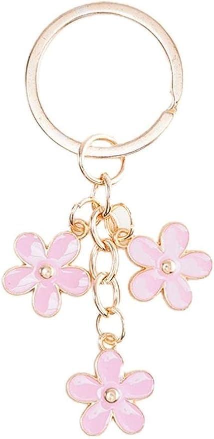 Weicoca Llaveros de flores rosas, llavero de coche con colgante para bolso, accesorios para mujer, bolso de mano, accesorios para funda de auriculares, bonitos llaveros, Rosado, Pink Flower Keychains