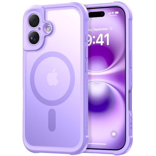 Thomo Magnetic for iPhone 16 Case, [Full Camera Protection] [Compatible with Magsafe] Military-Grade Shockproof, Anti-Fingerprint Translucent Matte Phone Case,Light Purple