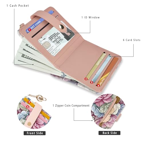 Image of Airkit Small Wallet Women RFID, PU Leather Card Holder with Keychain | Slim Compact Zipper Coin Purse for Ladies, Travel Holiday Gifts for Mom, Cute Mini Bifold Wallets