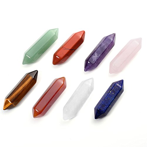 QGEM 8pcs Pierre Hexagonale Naturelle Polie Double Point Colonne Reiki Chakra Healing pr Bijoux DIY Maison Décorative