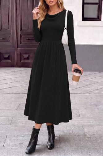 PRETTYGARDEN Women Casual Cowl Neck Long Sleeve Midi Dress - image 8