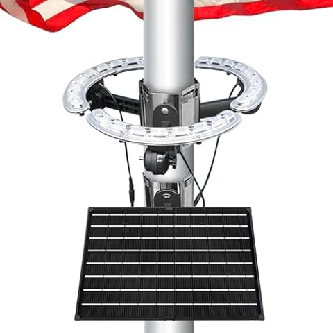 RAYSLIT Solar Flag Pole Light，3300 Lumens Flag Pole Light Solar Powered，24×1W LED Flag Light，IP65 Waterproof，Adjustable Clamp Fits Diameter 2-6” Flagpoles Work up to 16 Hour Cover