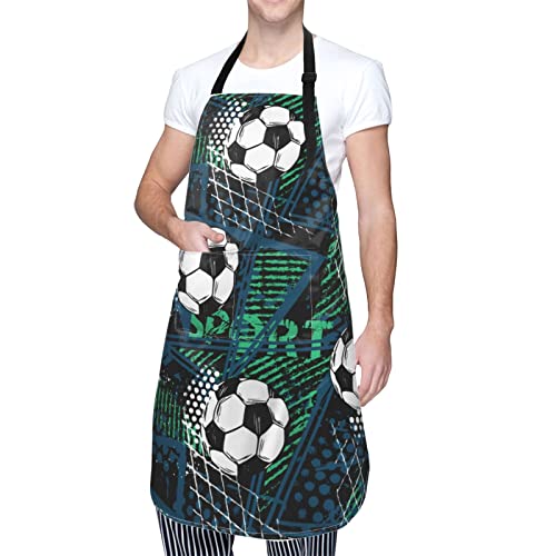 Oplp Football Waterproof Apron Geometric Pattern Background Cooking Kitchen Apron Unisex Adjustable Apron #TOP5
