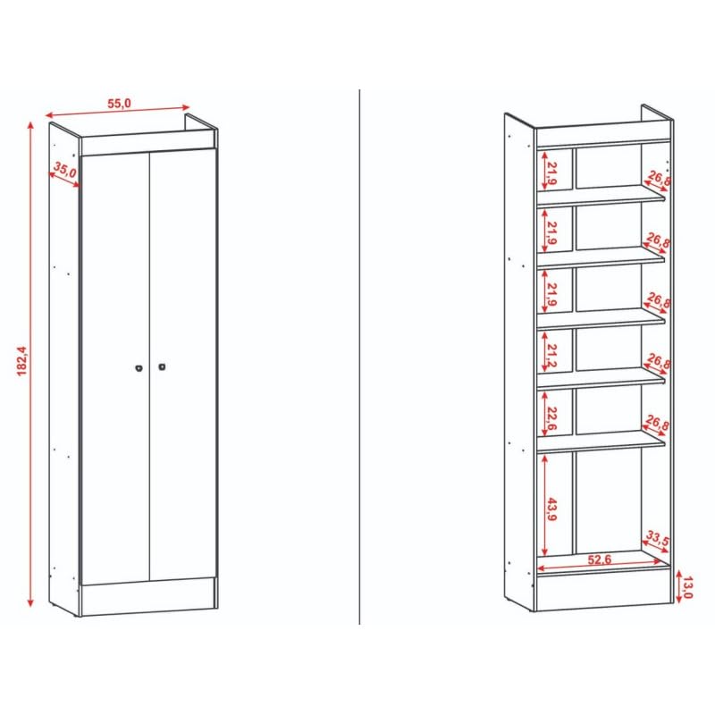 ACTUAL DIFFUSION Armoire Multifonctions Imitation Chêne 2 Portes 6 Niches 5 Étagères L 63 H 180 P 35 cm