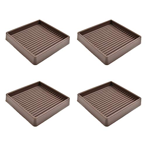 VOCOMO 3X3 Square Rubber Furniture Caster Cups with Anti-Sliding Floor Grip, Rubber Furniture Pads Non Skid Furniture Pads Furniture Floor Protectors (Brown, 4 Pack)