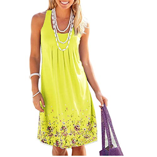 AELSON Womens Summer Casual Sleeveless Mini Printed Vest Dresses
