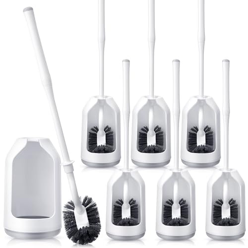 Image of Honeydak 6 Sets Toilet Bowl Brush and Holder Set Bathroom Deep Cleaning Toilet Cleaner Scrubber Under Rim with Curved Bristle for Dead Corner Clean Rv Bowl Brush Scrubber with Caddy