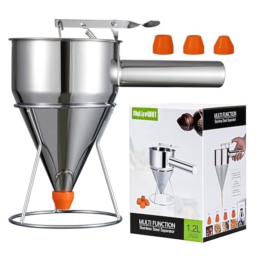 MyLifeUNIT Pancake Batter Dispenser, Multi-Caliber Stainless Steel Funnel Cake Dispenser with Stand Great for Pancakes, Cupcakes or Any Baked Goods