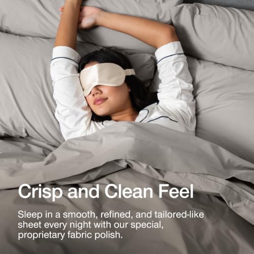 Image of Coop Home Goods Cotton Percale Bed Sheet Set King, Dove Grey, Crisp 100% Cotton Sheets for Hot Sleepers, Breathable Deep Pocket Queen Sheets and Pillowcase Set, Oeko-TEX Certified