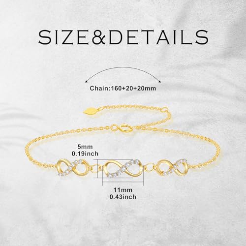 SISGEM 10k Gold Infinity Bracelet for Women, 10kt Gold Created Moissanite Jewelry for Wife, Gifts for Her, 6.2-7.8 Inches3