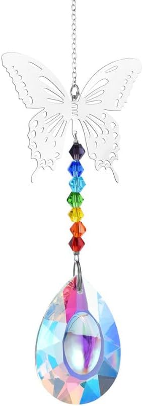Atrapasoles de cristal con prisma colgante, adorno colgante de mariposa con bola de cristal, decoración colgante de ventana de automóvil para