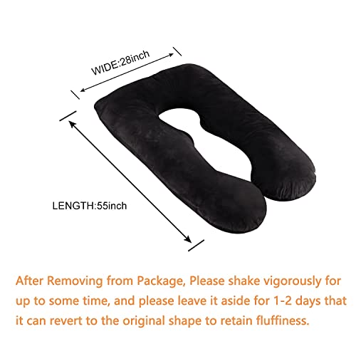 Whatsbedding Pregnancy Pillows For Sleeping, U Shaped Pregnancy Pillows Full Body Pillow For Pregnancy With Machine Washable Dutch Velvet Cover (55 Inches, Black) #TOP5