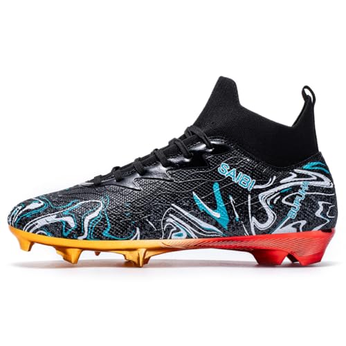 MiaZane Botas de Fútbol FG Profesionales Hombre y Mujer Diseño de Caña Alta para Entrenamiento y Partido en Césped Firme Tacos Resistentes Tallas Completas Disponibles,Black FG,41 EU