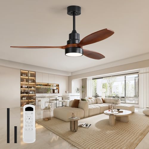 Image of Sofucor Ceiling Fan with Lights and Remote, 52 inch Modern LED Wood Ceiling Fan with Downrods, for Indoor Bedroom Living Room Outdoor Patio Porch, Reversible, Quiet and Powerful