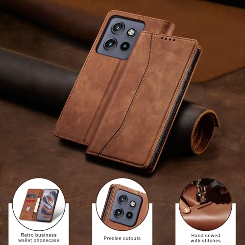 Image of Jasonyu Case for Motorola Edge 50 Neo Leather Wallet Flip Cover with Card Holder,Kickstand, Magnetic Closure,TPU Shockproof Phone Case (Brown)